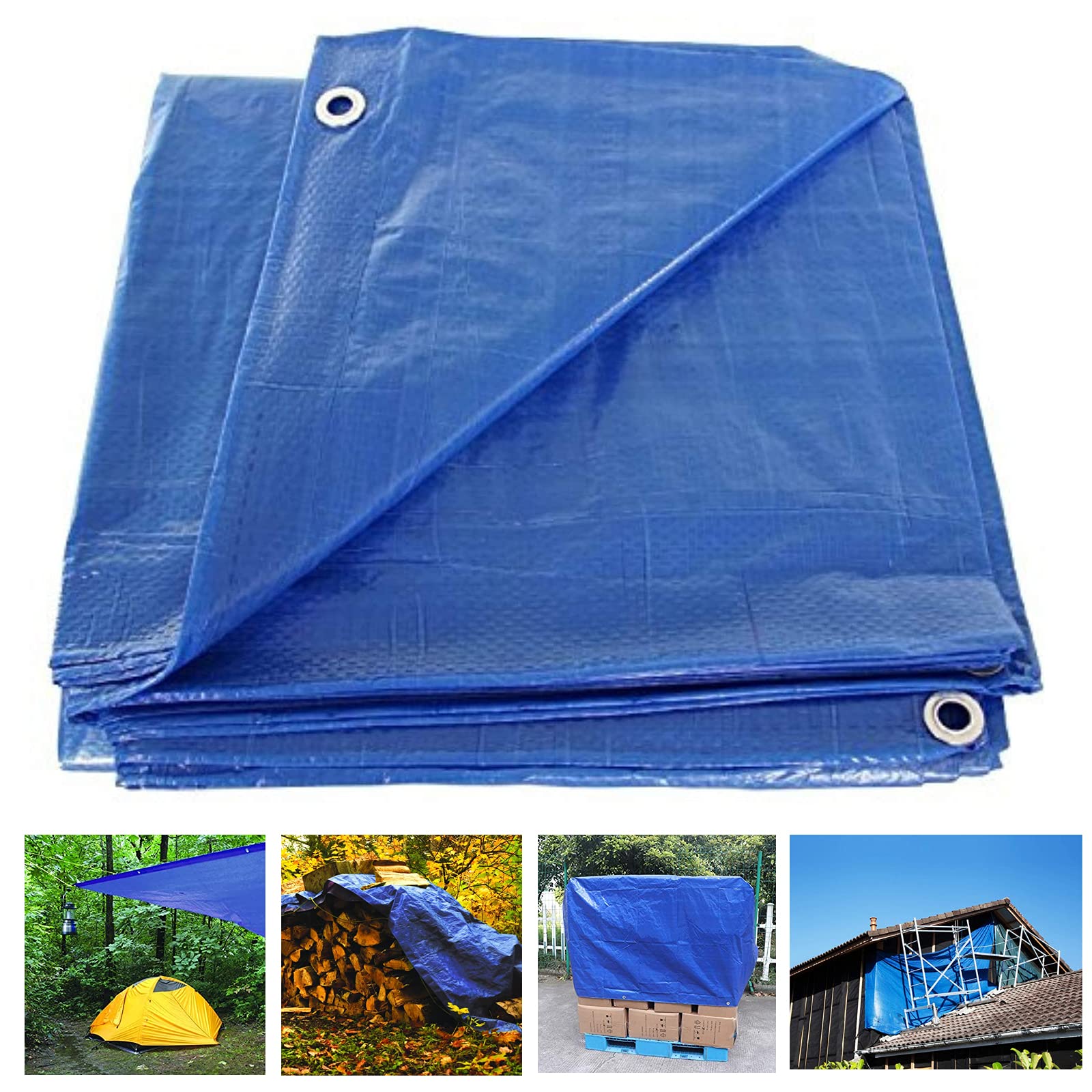 Multipurpose Blue Tarpaulin 4 x 6ft Waterproof Sheet Caravan Furniture Cover Outdoor Use Reinforced Edges Eyelets Groundsheet