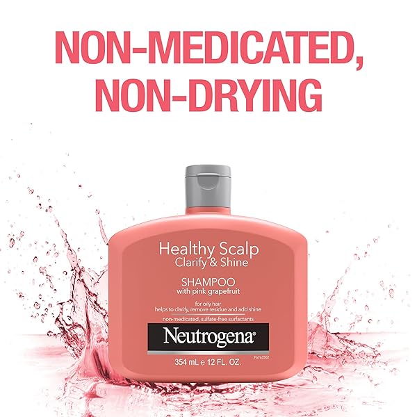 NEUTROGENA EXFOLIATING HEALTHY SCALP CLARIFY & SHINE SHAMPOO FOR OILY HAIR AND SCALP, ANTI-RESIDUE SHAMPOO WITH PINK GRAPEFRUIT, PH-BALANCED, PARABEN & PHTHALATE-FREE, COLOR-SAFE, 12OZ