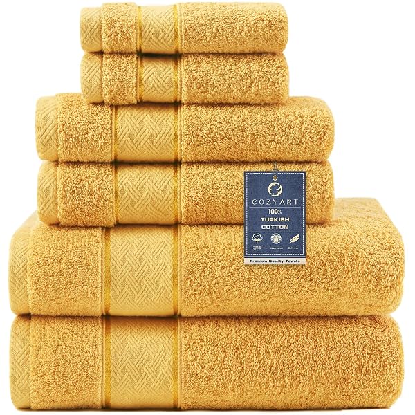 COZYART BATH TOWEL SET 6 PCS, LUXURY GOLD 100% TURKISH COTTON 650GSM SOFT