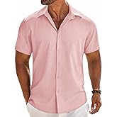COOFANDY Men's Linen Shirts Short Sleeve Button Down Shirt Casual Beach Summer Shirts Wedding Vacation Shirt