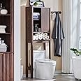 RedLemon Over The Toilet Storage Cabinet with Fluted Sliding Door, 68" Tall Wood Space Saver with Adjustable Shelf, Curved Profile Rack Organizer for Bathroom, Walnut