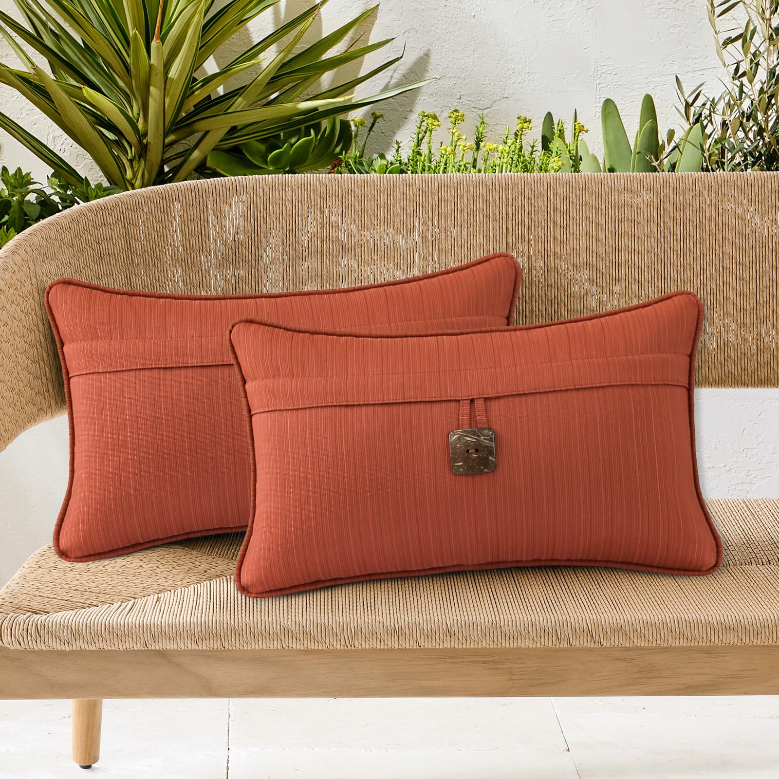 Condition photo showing As Is for supdurplus outdoor decorative pillows with coconut button pack of 4, 20" x 12" outdoor pillow set fo