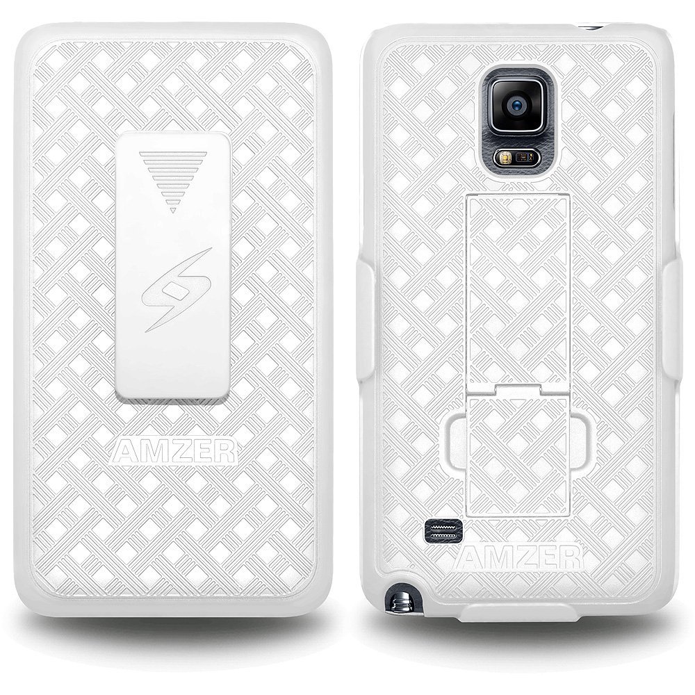 Amzer Shellster Holster Cover Case with Kickstand for Samsung Galaxy Note 4 SM-N910 - White
