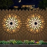 EKQ Solar Fence Lights 2 Pack Outdoor Deck Step Wall Lights Metal Waterproof LED Warm Yellow Light for Garden Post Patio Backyard Yard Decor (Mandala-2, 2)