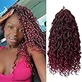 Goddess Locs Crochet Hair 10 Inch 7 Packs Ombre Burgundy Boho Faux Locs Crochet Hair for Black Women Pre Looped Crochet Locs with Curly Ends (1B/Bug)