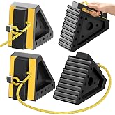 Profasion 4 Pack Heavy Duty Wheel Chocks with 39" Rope, Rubber Wheel Chocks for Trailers, RV, Cars, Trucks, and ATV