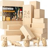 Basswood Carving Blocks 24 PCS: Whittling Wood Blanks in 3 Different Sizes | Soft Smooth Natural Surface, Pre-Sanded Ready to Use, Fine Even Grain, Paint and Stain Friendly, Beginner DIY Projects