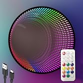owosald 16" LED Infinity Mirror Wall,Remote Control,RGB Color Changing | Metal material, acrylic mirror, USB powered, black, suitable for game room, bedroom, living room decoration