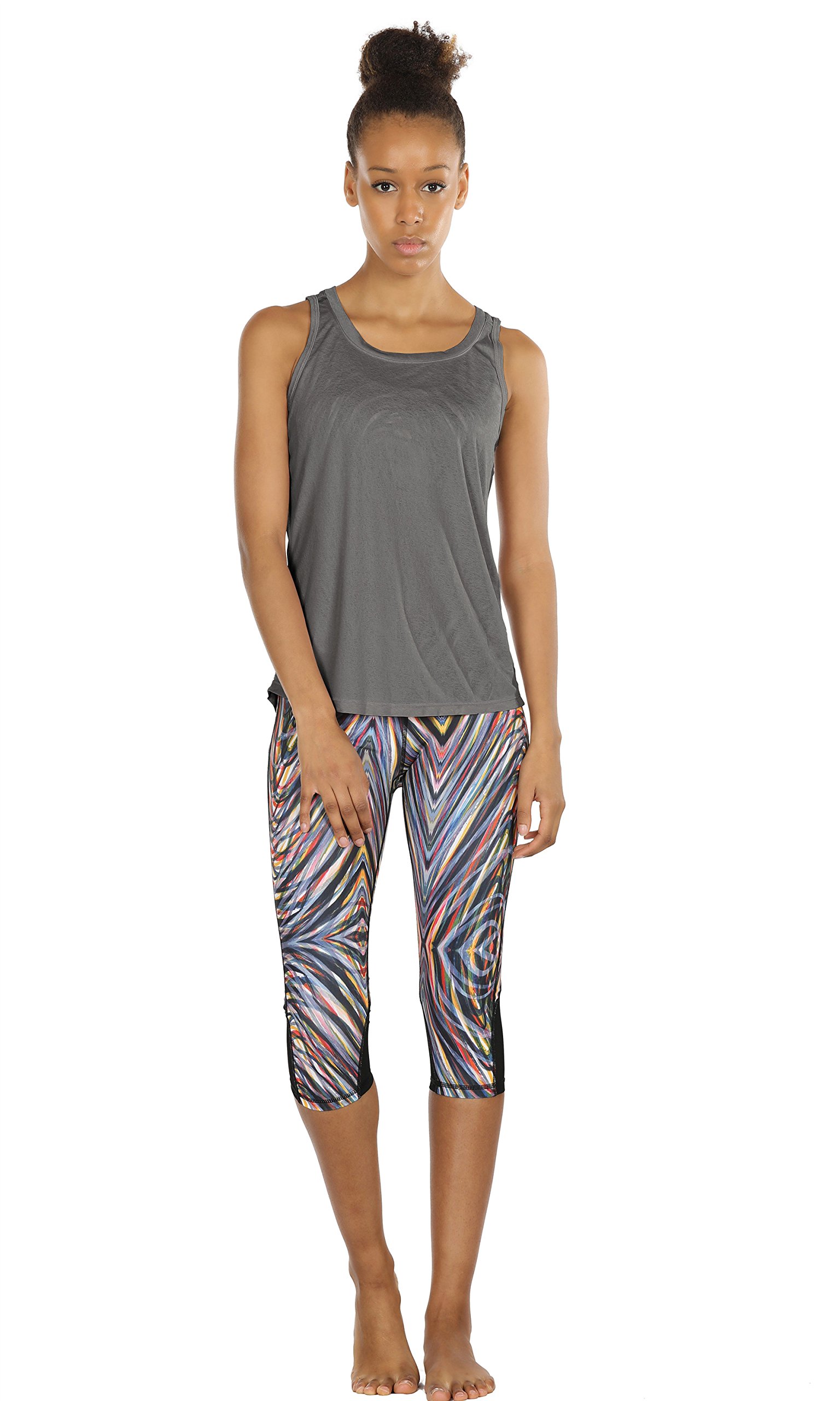 icyZone Yoga Tops Activewear Workout Clothes Open Back Fitness Racerback Tank Tops for Women (L, Grey)