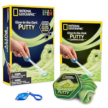 NATIONAL GEOGRAPHIC Glow-in-The-Dark Putty Kit - Use The UV Light to Draw Fun Designs!