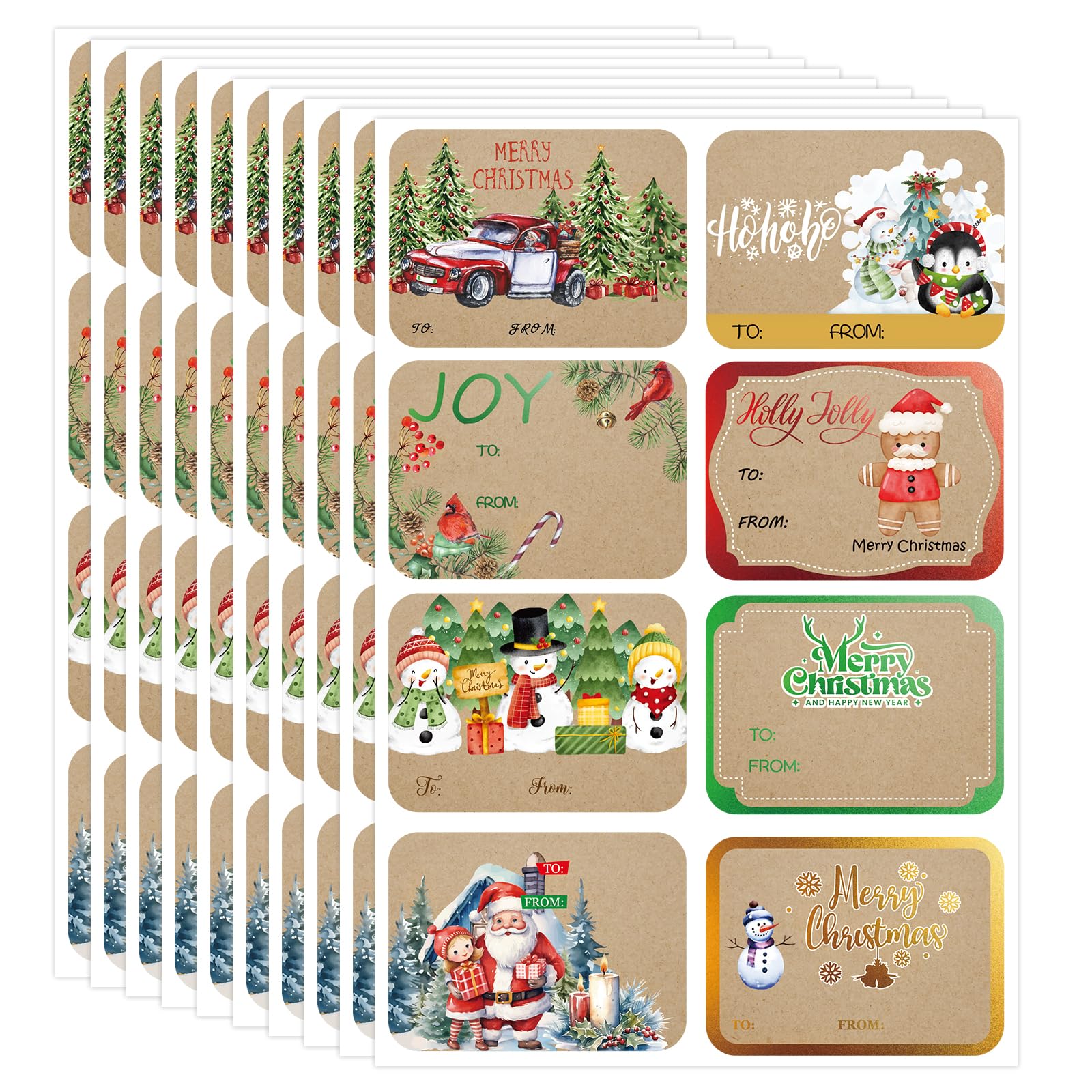 Photo 1 of ****** PACK OF 2****Jumbo Christmas Name Tags Stickers 120 Pack/8 Designs -Gift Tag with Reflective Metallic Foil for Christmas Presents (Vintage Brown)