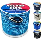 Better Boat Premium Anchor Rope, 100 Ft Double Braided White Nylon Marine Line, Reflective 3/8 Inch Reel for Anchors and Boats - Blue