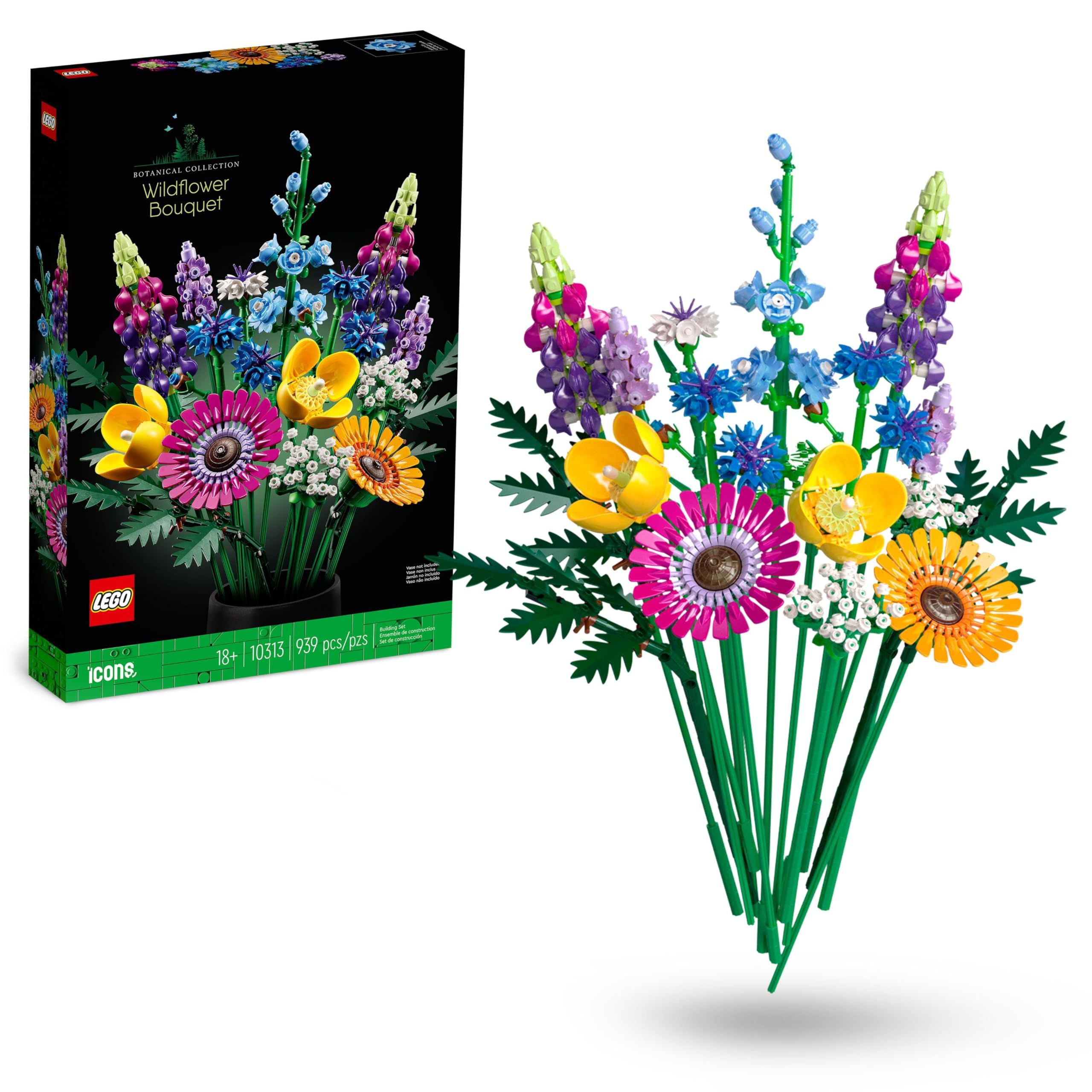 LEGO Botanicals Wildflower Bouquet Set - Artificial Flowers with Poppies and Lavender - Crafts kit for Adults - Home Office Décor Gifts for Women and Men - 10313