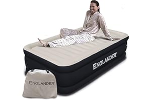 Englander Twin Air Mattress - Double High, 300 LB Capacity Luxury Camping Mattress with Built-in Pump, Waterproof and Microfiber