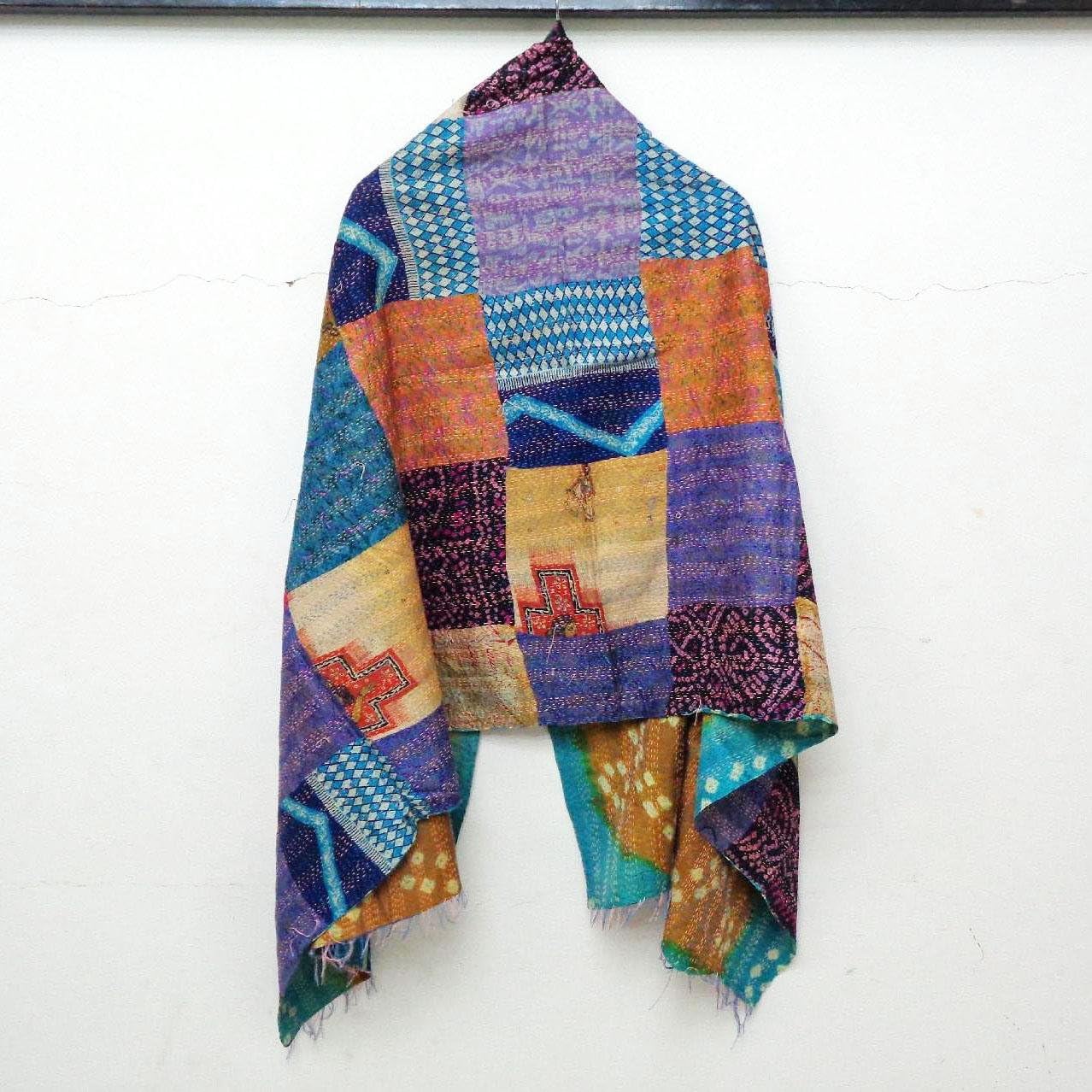 Silk Kantha Scarf patchwork Neck Wrap Stole Dupatta Hand Quilted Women Gypsy