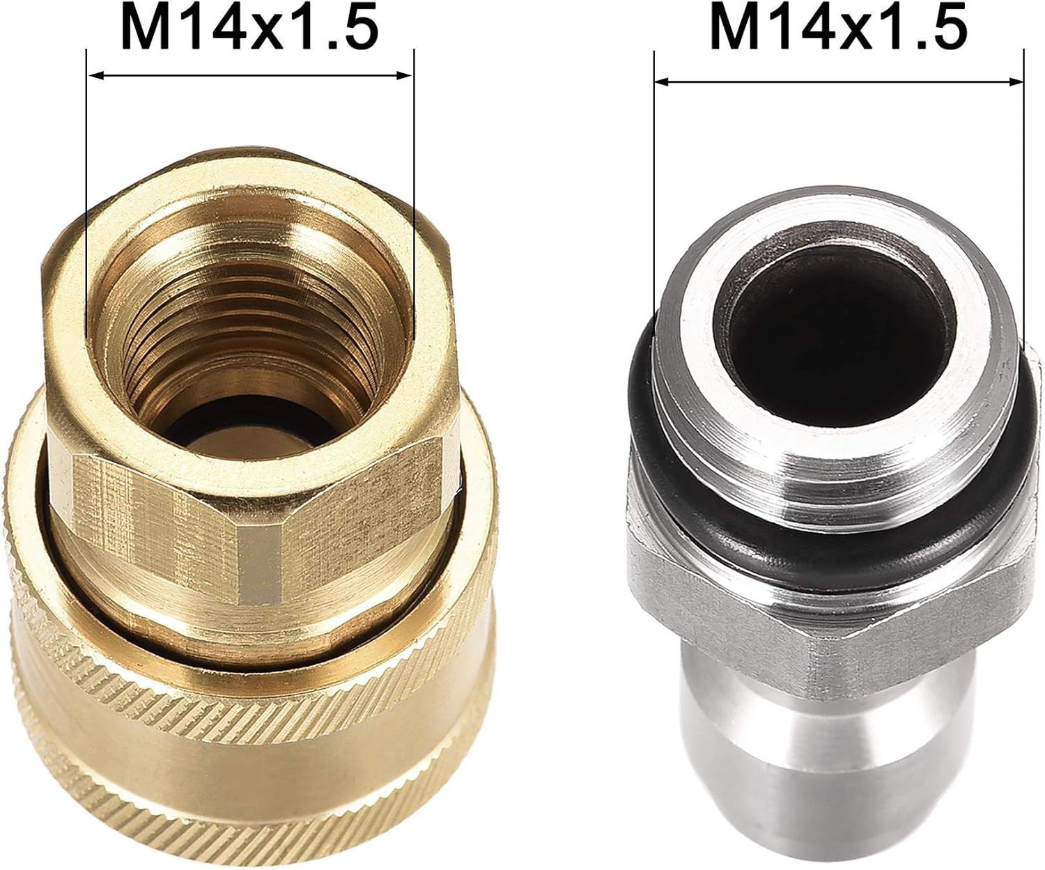 sourcing map Garden Hose Brass Quick Connect Set M14x1.5 Male & Female Thread Stainless Steel Fittings Water Hose Connectors Pressure Washer Adapter - Image 4