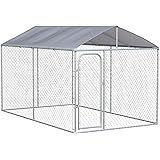 PawHut Outdoor Dog Kennel Galvanized Steel Fence with Cover Secure Lock Mesh Sidewalls for Backyard
