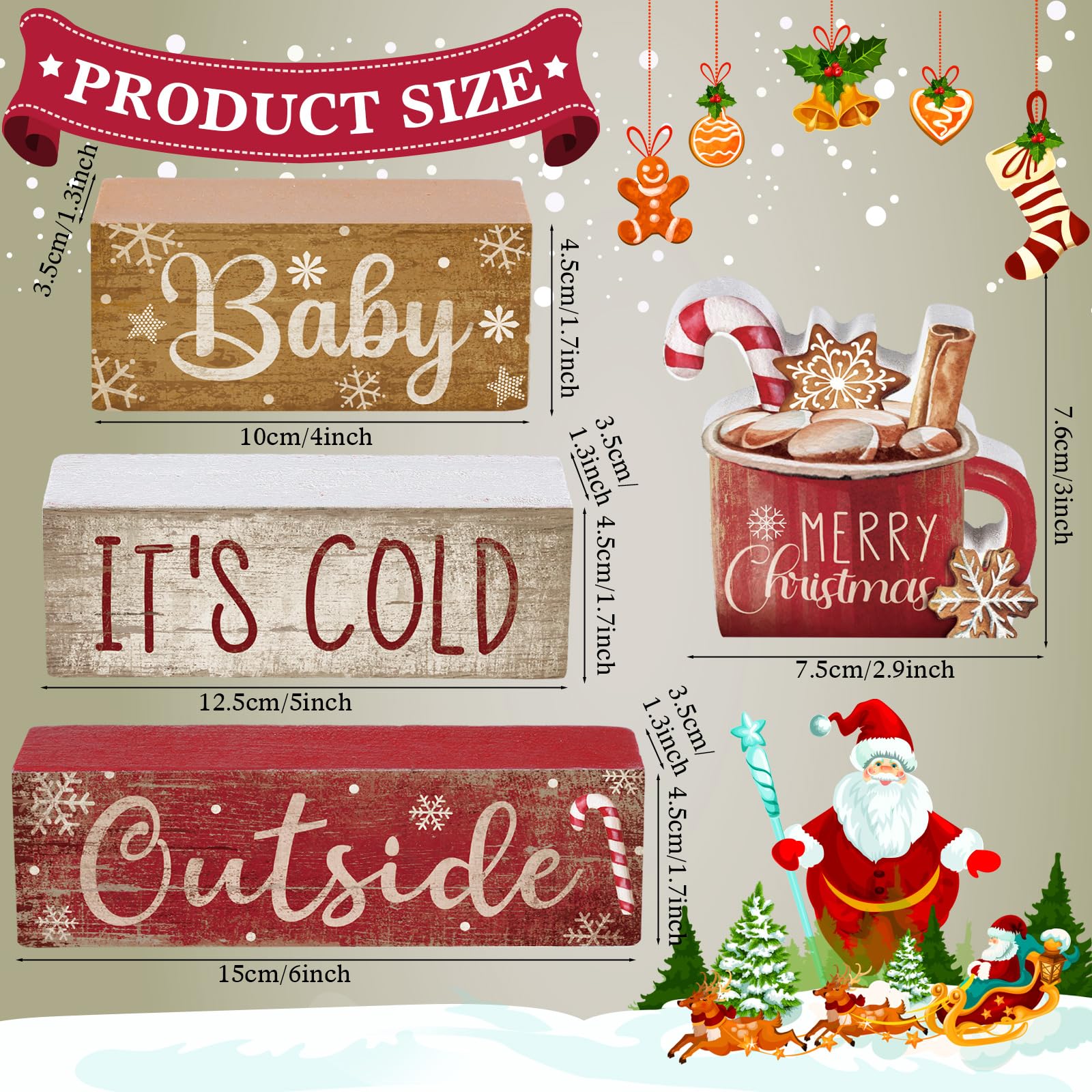 4 Pcs Christmas Table Decor Wooden Hot Cocoa Decoration Christmas Centerpiece Winter Tiered Tray Decor Decorative Red Hot Cocoa Block Signs Gift Farmhouse Xmas Decoration for Home Kitchen