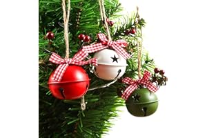 WONSUNSS 18 PCS Christmas Jingle Bells Ornaments in Red White Green Ornaments Christmas Tree Bells Pendant,Christmas Holiday Party Supplies for Christmas Tree Decor,Wreath,Window Memorial Ornament(Bell-Mix)