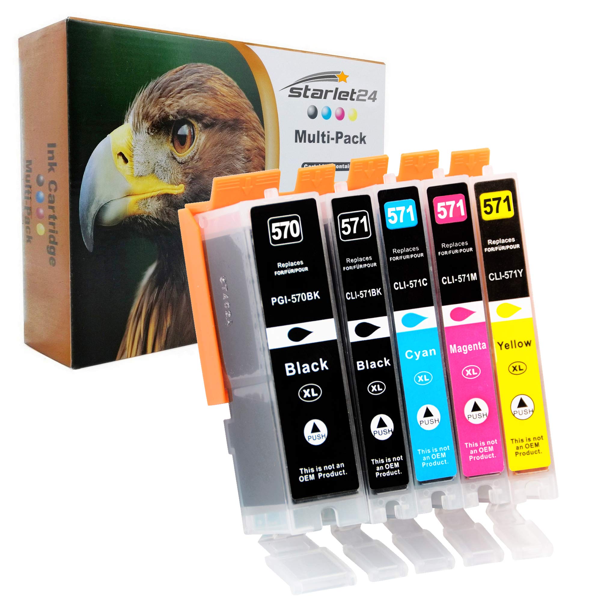 D&C Printer Cartridges s Canon PGI-570 CLI-571 Pixma MG & TS Series Set of 5 (B/PB/C/M/Y)