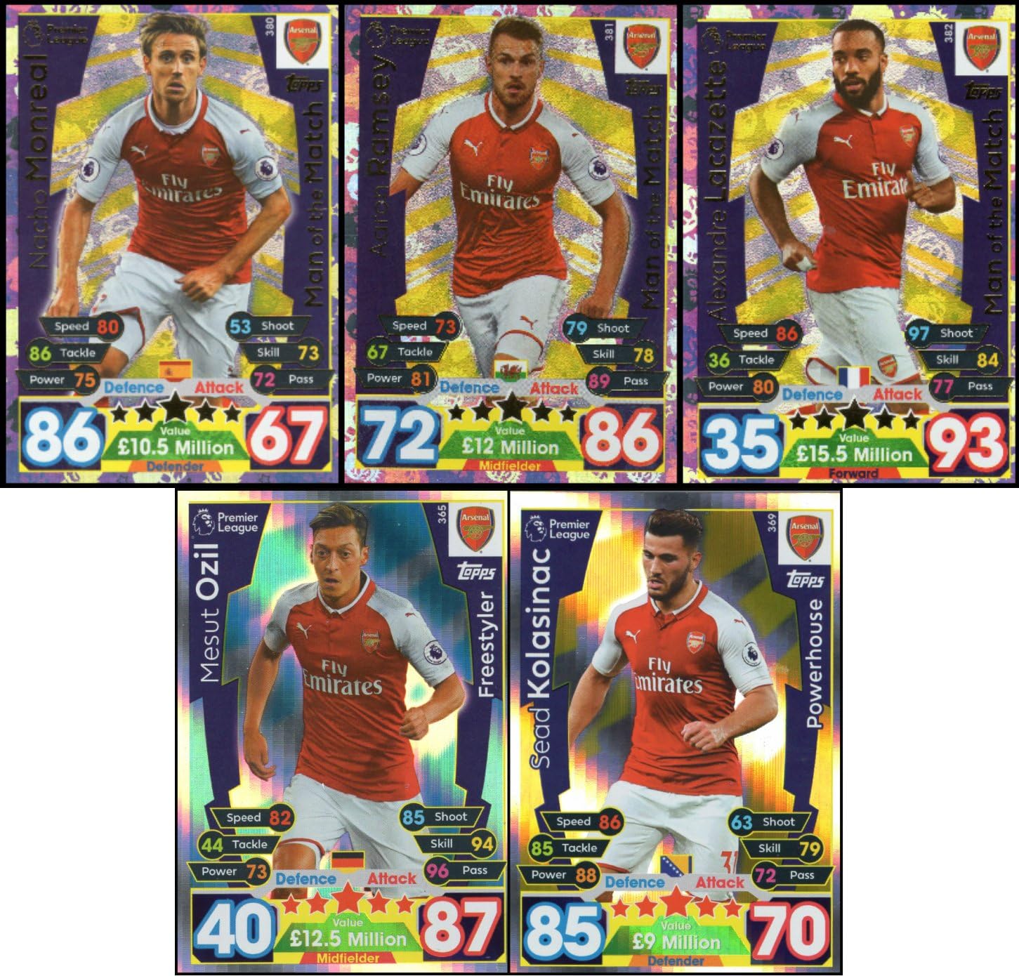 MATCH ATTAX 17/18 5 ARSENAL SPECIAL CARDS 3x MAN OF THE MATCH CARDS