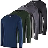 Real Essentials 4 Pack: Boys Youth Dry-Fit Moisture Wicking Active Athletic Performance Long-Sleeve T-Shirt