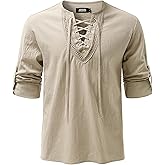 JOGAL Mens Renaissance Shirt Medieval Pirate Viking Halloween Costume Gothic Steampunk Retro Long Sleeve Lace Up Shirts