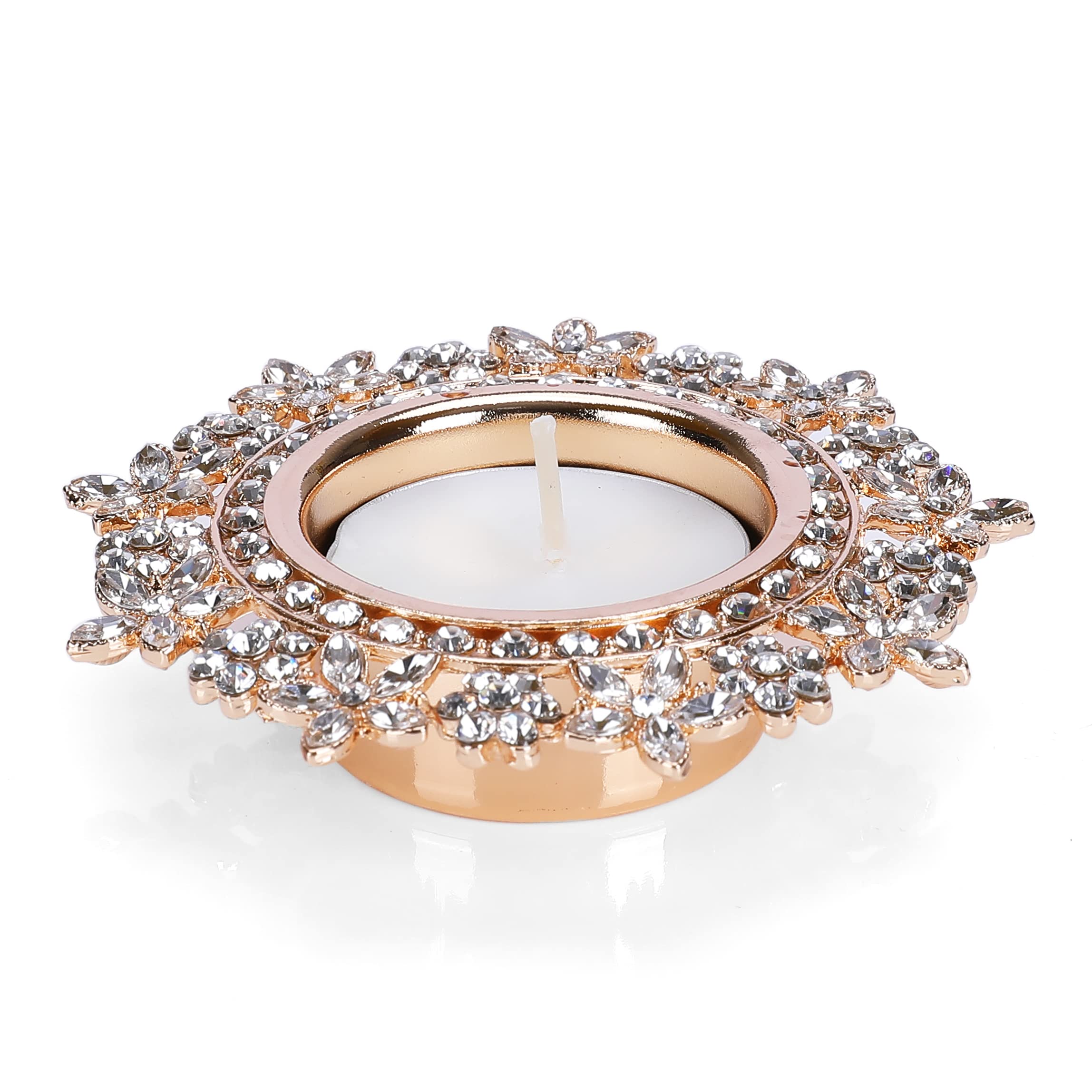Single Crystal Tealight Candle Holders - Gold, Rose Gold, 8.5cm By ASVP Shop (Rose Gold)