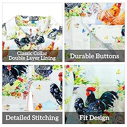 HUGLAZY Chicken Hawaiian Shirts for Men Button Down