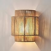 Bofea-1 Light Boho Wall Light,Rattan Wall Sconce with Hand Woven Hemp Rope Shade,Plug in Wall Sconces,Boho Bedside Lamp,Farmh