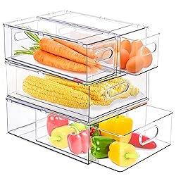 4 Pack Clear Storage Drawer Set, Stackable Fridge
