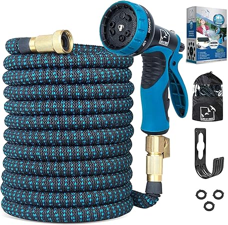 Amazon Com 100 Ft Expandable Garden Hose Upgraded Extra Strength No Kink Lightweight Durable Flexible Expanding Water Hose Pipe 9 Function Spray Nozzle 3 4 Solid Brass Connectors Holder Storage Bag Garden Outdoor