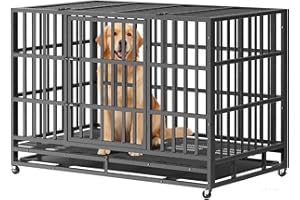 RUPZEN Heavy Duty Indestructible Dog Crate 48in with Removable Trays, Escape-Proof Double Door for High Anxiety Dog, Kennel with Lockable Wheels for Medium Large XL XXL Dogs