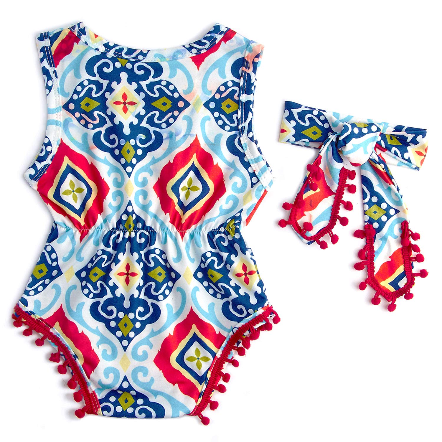 RAISEVERN Chic Imprimer sans Manches Onesie Whit Romper avec la tête des Tenues Quotidiennes Taille 90