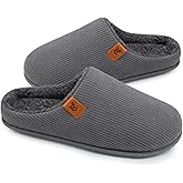 VeraCosy Men's Cozy Slip-on Slippers Corduroy Memory Foam Indoor House Shoes