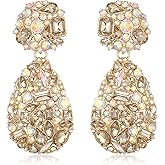 EVER FAITH Glamour Rhinestone Statement Earrings, Fashion Chic Art Deco Sparkly Marquise Water Drop Crystal Dangle Pierced Earrings for Women
