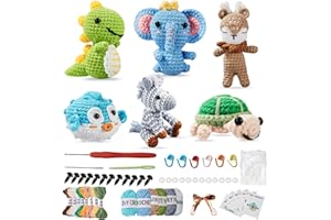 HAIDWEN 6Pcs Crochet Kit for Beginners, 2024 Crochet Animals Kits with Step by Step Video Tutorials, DIY Craft for Adults and Kids with Yarn, Crochet Hook, Perfect for Gift