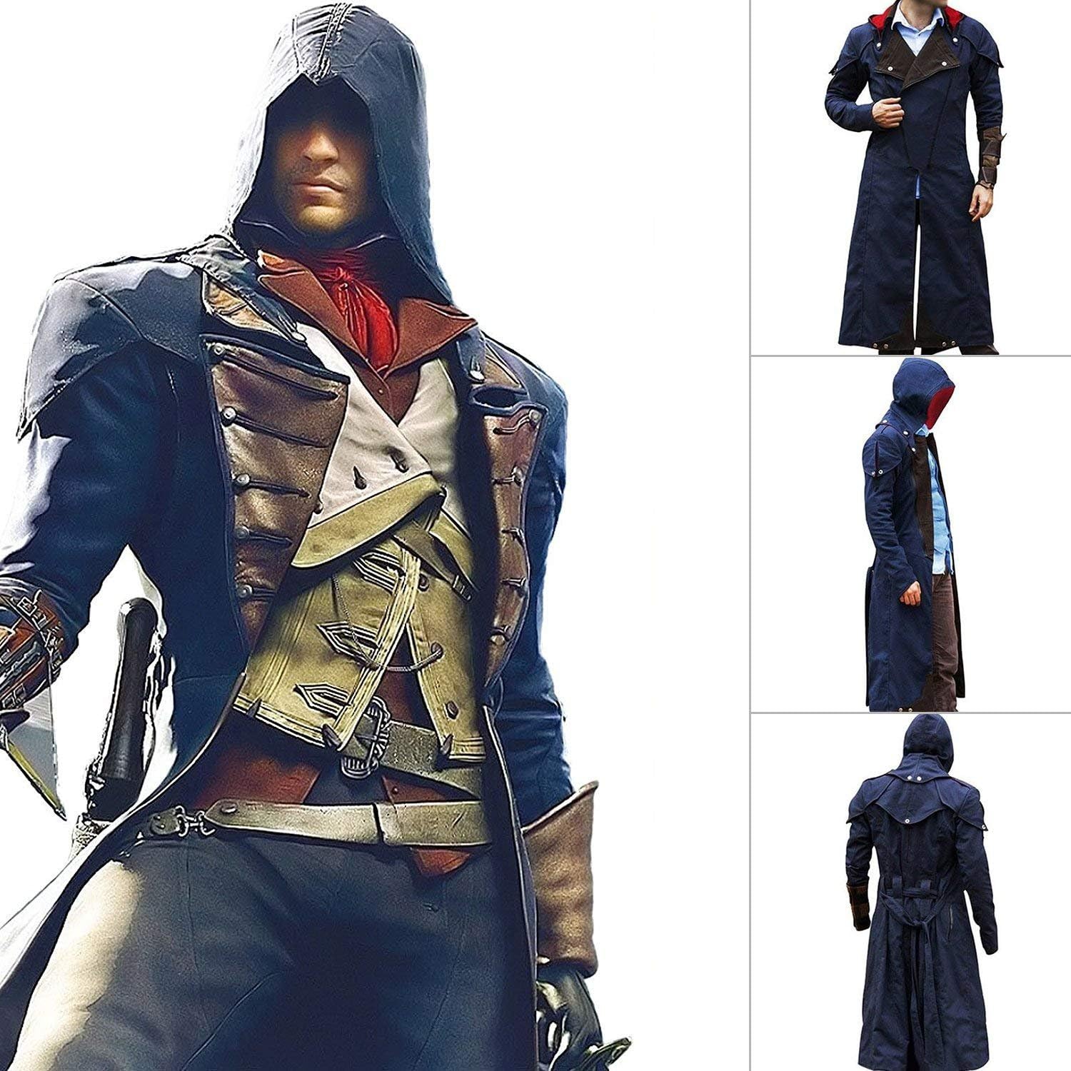 Assassin Creed Unity Costume Denim Cosplay Cloak Coat with Detachable Hood