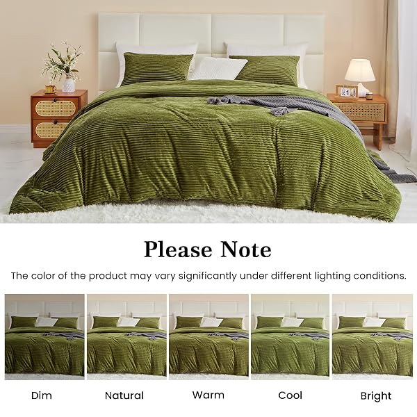 FLUFFY VELVET COMFORTER SET KING 3 PIECES – SUPER SOFT & FUZZY OLIVER GREEN COMFORTER SET FOR WINTER WARM FLEECE BEDDING, 1 LUXURY COZY FAUX FUR DOWN ALTERNATIVE COMFORTER WITH 2 PILLOW CASES