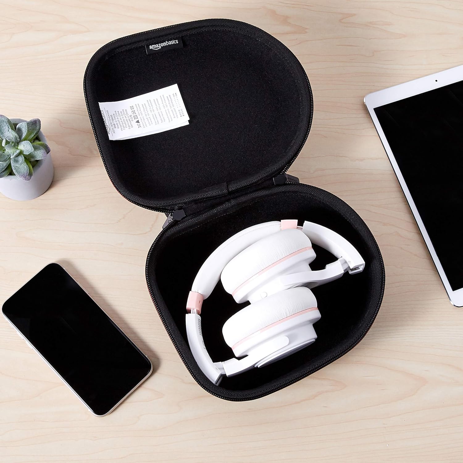  Basics Hard Headphone Carrying Case - Compatible with Sony, Philips, Bose, Beats, Maxell, Panasonic and More, Black, 8.6" x 7.5" x 3.6"