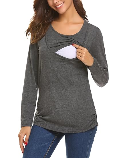 UNibelle Damen Stillshirt Umstandsmode Schwanger T-Shirt Maternity Shirt Umstandsshirt Stilltop Umstandstop Langarmshirt