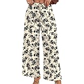 WeciBor Women's Boho Floral Palazzo Wide Leg Pants with Pockets Loose Flowy Casual Beach Vacation Outfits