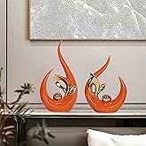 2 PCS Orange & Gold Mid Century Modern Decor Ceramic Statue - Dining Table Decorations & Centerpieces for Tables, Entryway, Kitchen, Shelf, Bookshelf