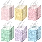 SilTriangle 24 Pcs Glitter Pastel Party Favor Bags with Handles Pastel Christmas Gift Bags Bulk Colored Paper Goodie Packaging Birthday Holiday Party Supplies, 5.91 x 3.15 x 8.27 Inches, 6 Color