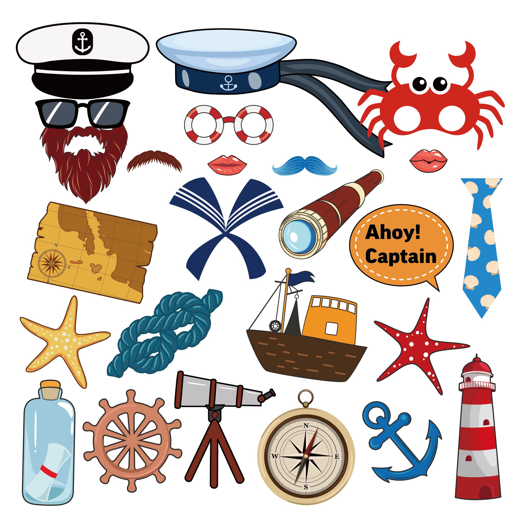 Photo 1 of 25Pcs Nautical Photo Booth Props Nautical Theme Photo Booth Props with Stick Ahoy Sailor Boy Theme Selfie Props Cruise Anchor Sailboat Yacht Photography Prop for Sailor Party Decor