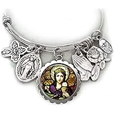 St. Barbara Bangle Bracelet, Patron Saint Charm Jewelry, Catholic Confirmation Gift, 4 Sizes Extra Small to Large