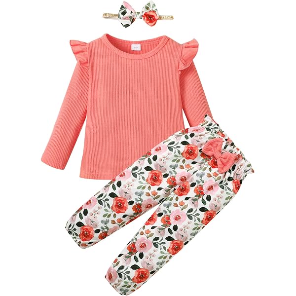 Toddler Girl Outfit Set – Ruffle Top & Floral Pants With Headband, 2T-6T Sizes