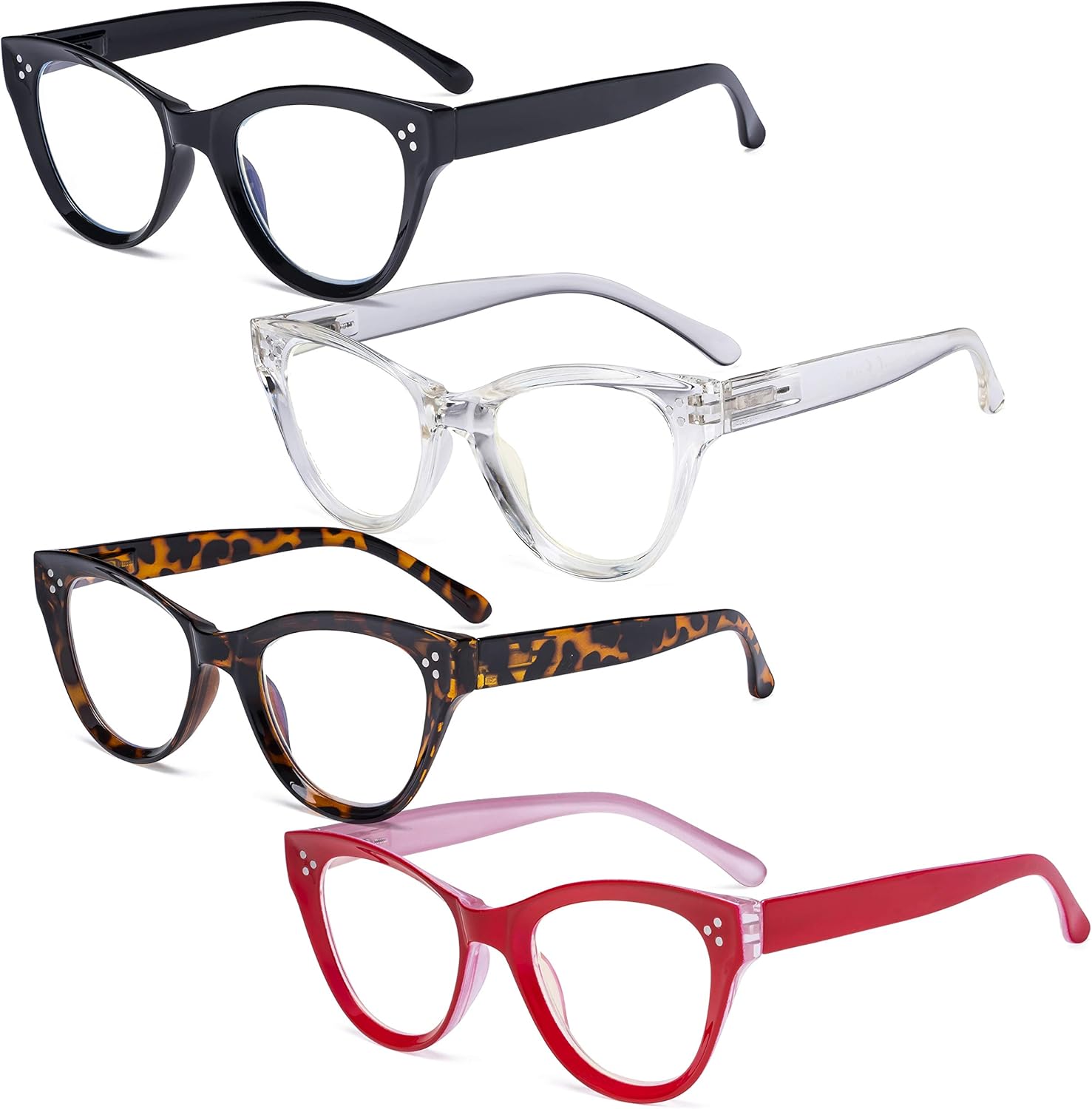 Eyekepper 4-pack Cateye Design Reading Glasses Oversized Readers for Women Reading +0.75, 4 works Mix