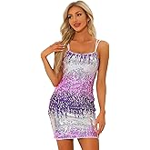 Allegra K Sequin Bodycon Mini Dress for Women's Spaghetti Straps Lace-up Party Club Sparkle Glitter Dress