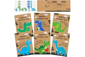 Tellingyou 24 Sets Father's Day Card Making Kits Fathers Day Crafts for Kids Dino-mite Dad Card Craft Make Your Own Making Kit Dinosaur Craft for Kids Father's Day Gift Party Decor Fun Home Activities